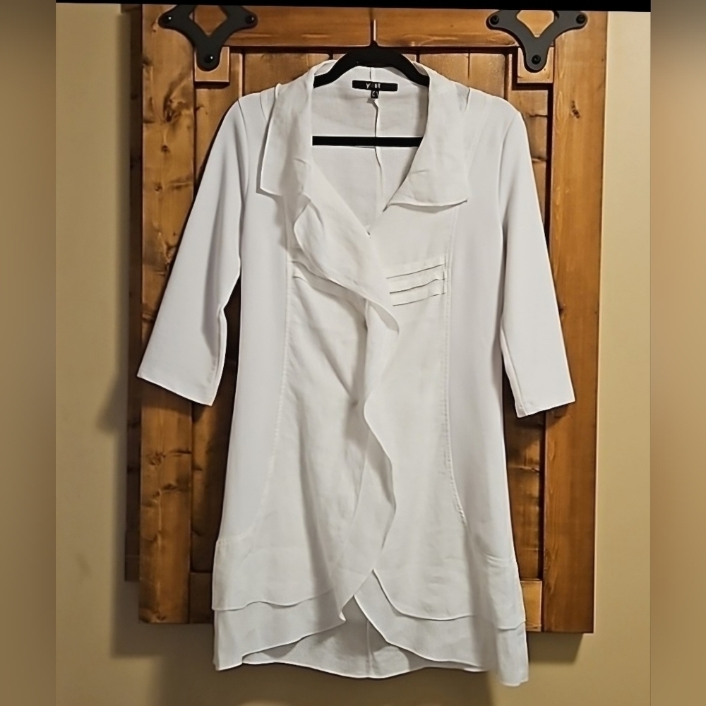 Yest White Linen Cotton A-line Jacket 3/4 Sleeve Overshirt Size 4